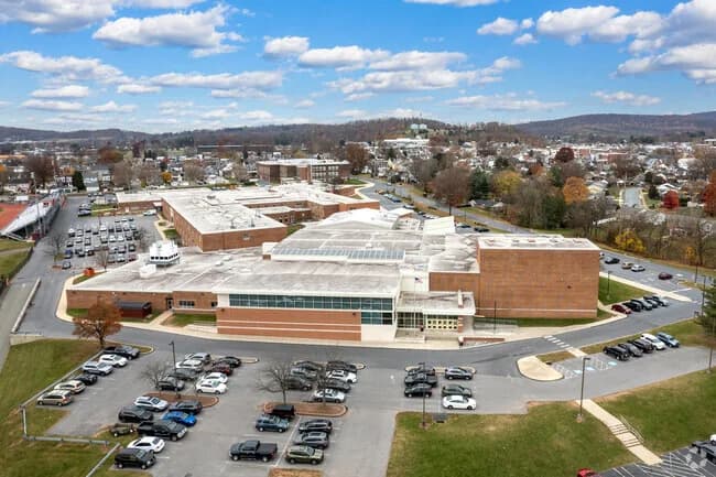 An aerial view of Boyertown Area Senior High School in Boyertown, PA