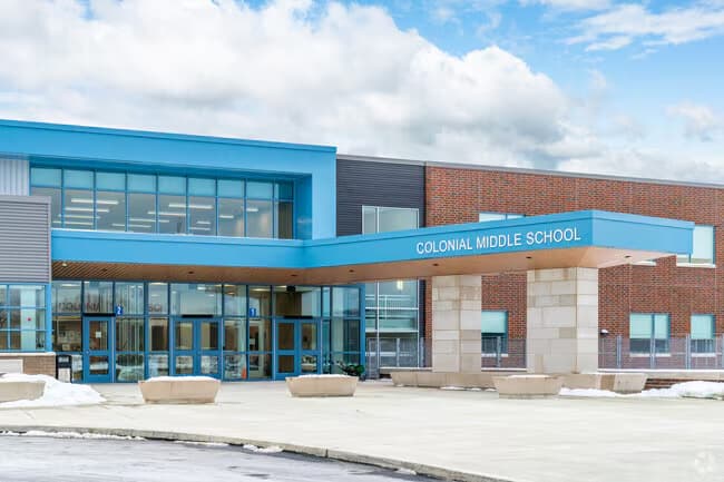 The main entrance of Colonial Middle School in Plymouth Meeting, PA