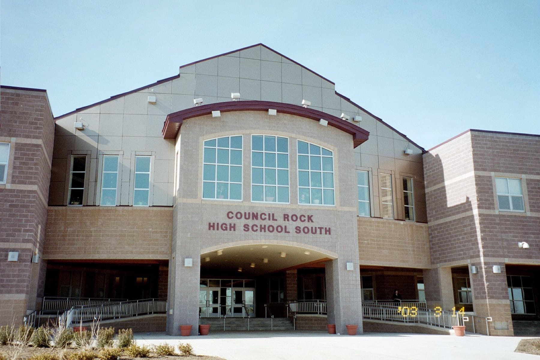 The front entrance of Council Rock High School South in Northampton Township, PA
