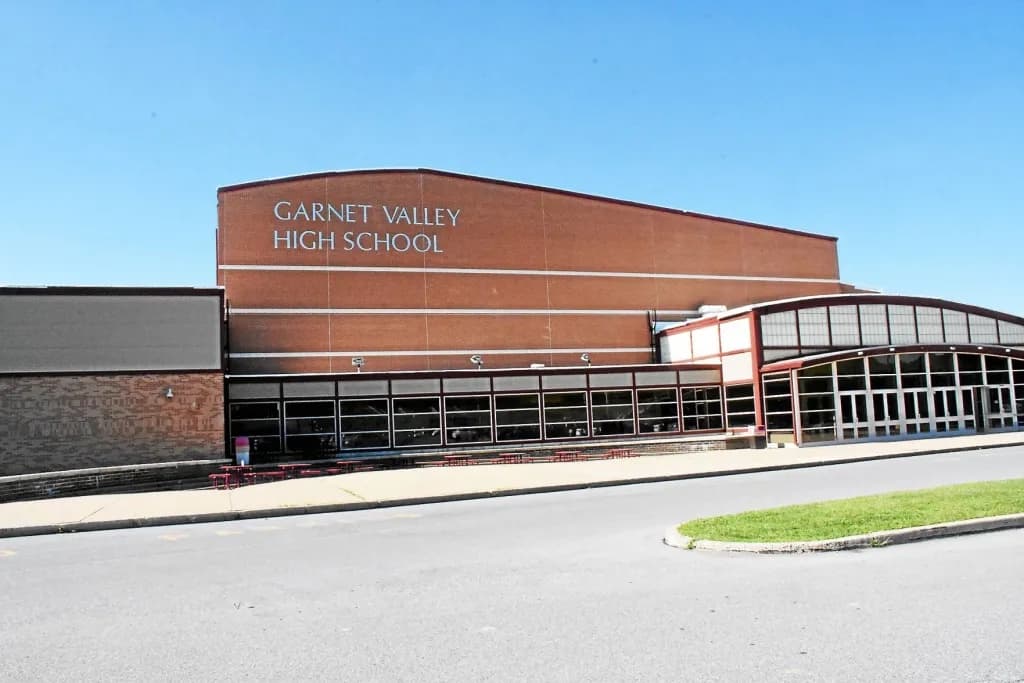The front of Garnet Valley High School in Glen Mills, PA