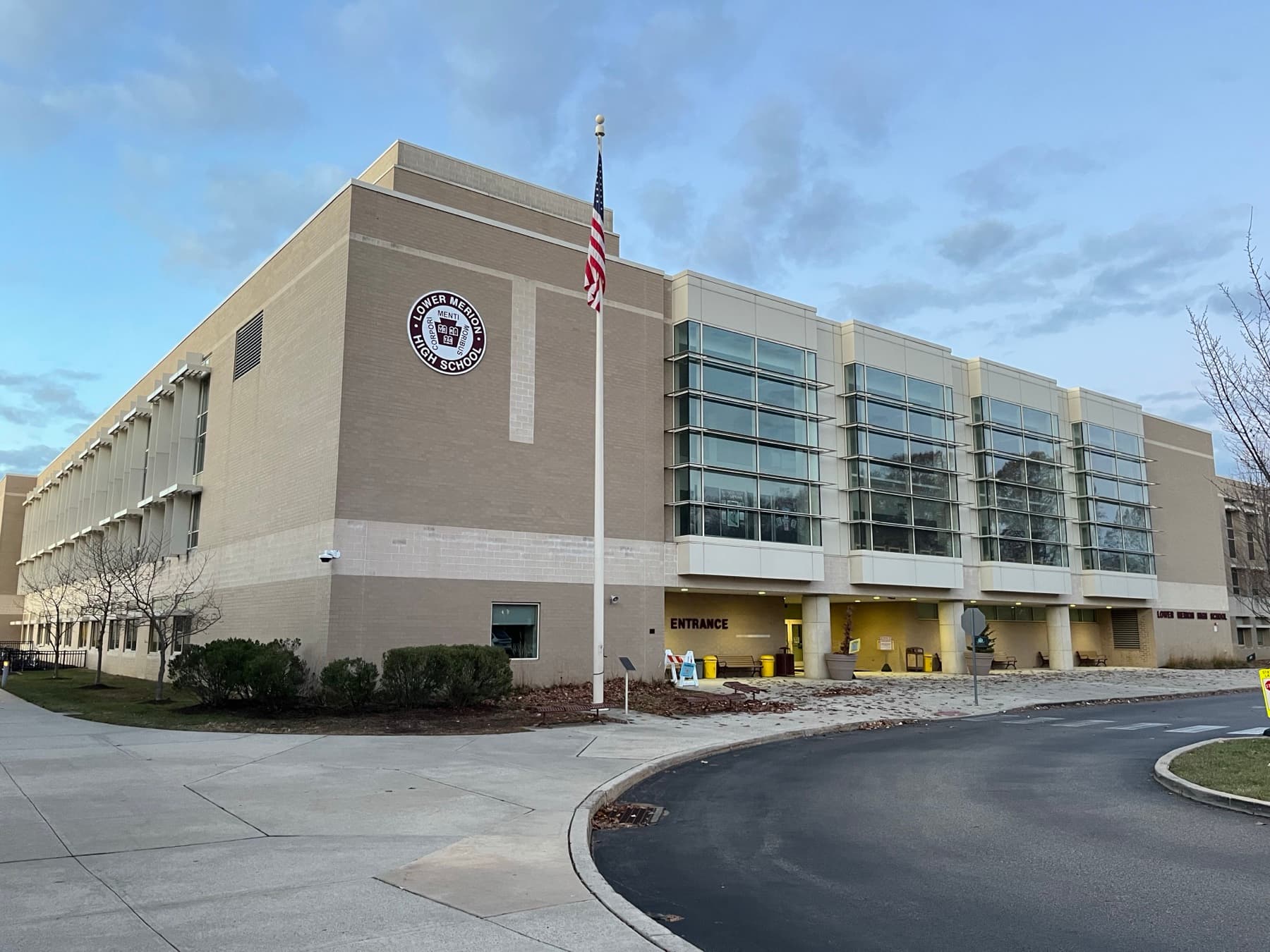 The entrance of Lower Merion High School in Ardmore, PA