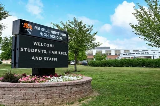 The entrance sign of Marple Newtown High School in Newtown Square, PA
