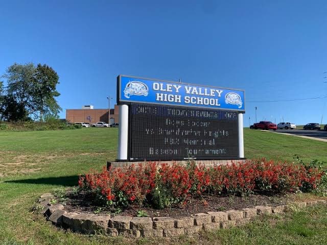 The sign of Oley Valley High School in Oley, PA
