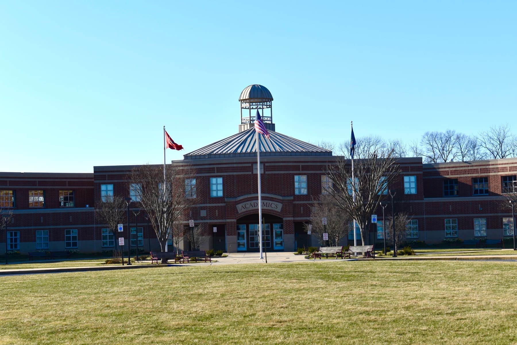 The Academics entrance and cupola of Parkland High School in South Whitehall Township, PA