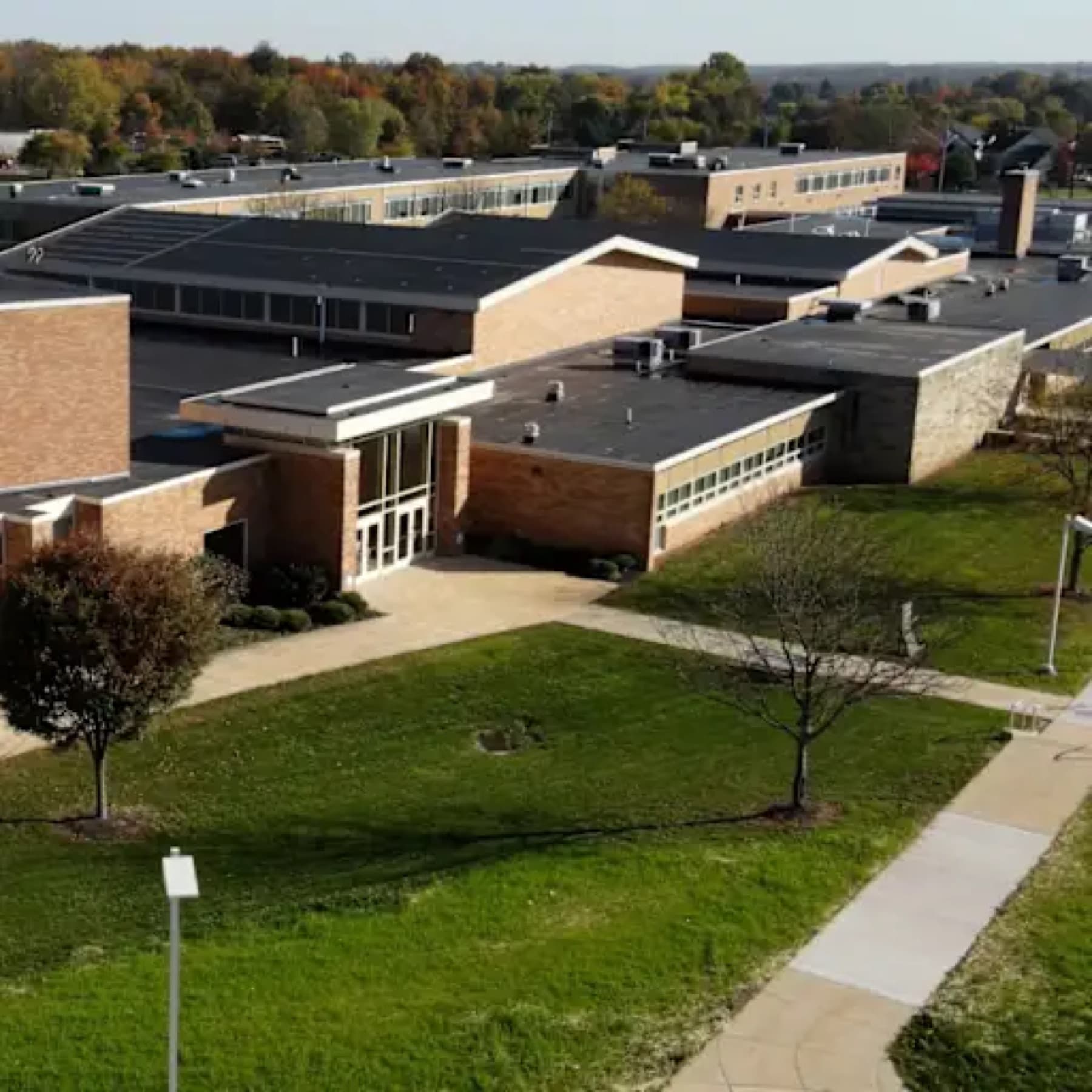 An aerial view of the Pennridge High School campus in Perkasie, PA