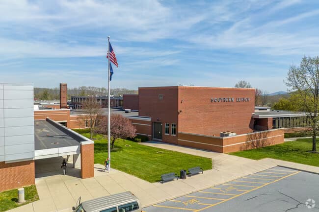The brick facade of Southern Lehigh High School in Center Valley, PA