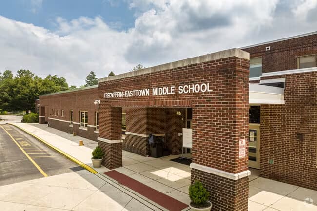 The entrance of Tredyffrin-Easttown Middle School in Berwyn, PA