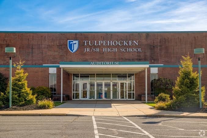 The main entrance of Tulpehocken Area High School in Bernville, PA