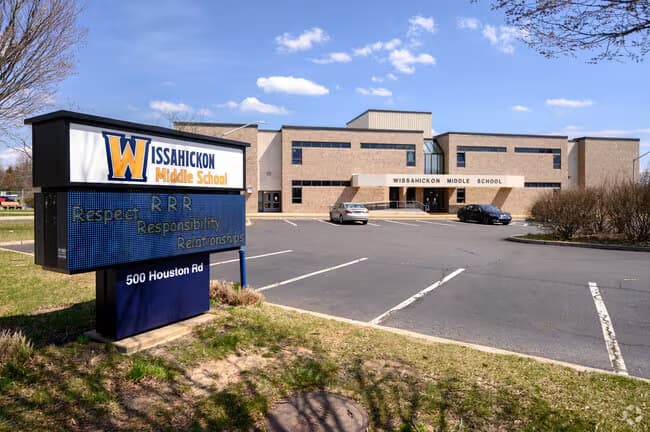 The entrance sign and front of Wissahickon Middle School in Ambler, PA